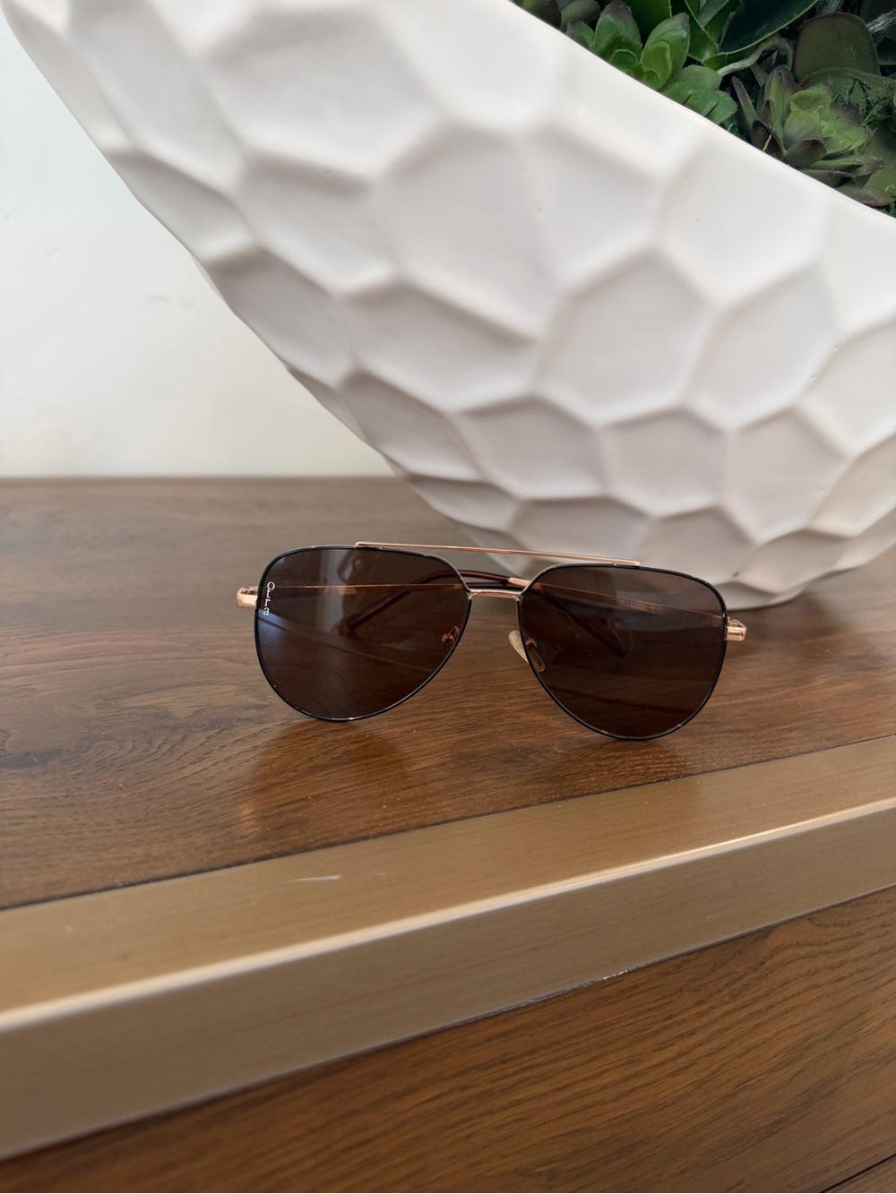 Men's Aviator Sunglasses in Brown with Rose Gold Frame